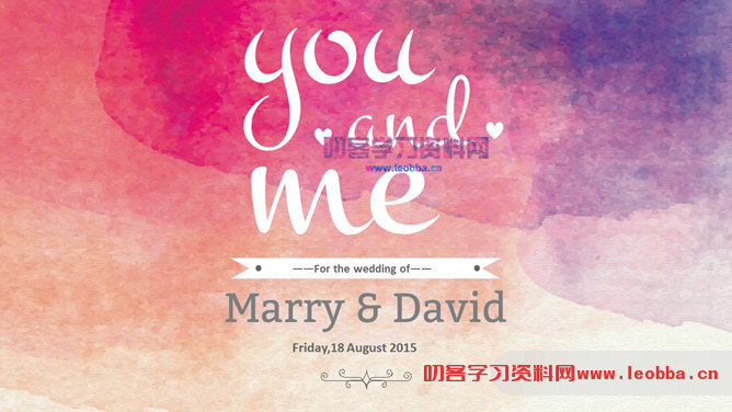 艺术水彩婚礼婚庆主题PPT模板-叨客学习资料网