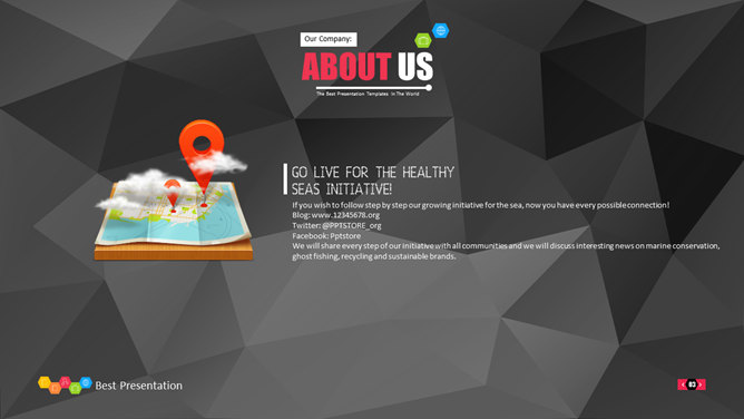 创意黑色低面背景PPT模板-叨客学习资料网