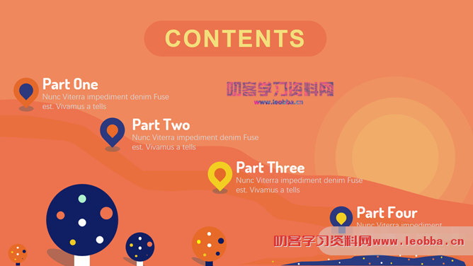 橙色扁平化MBE风格PPT模板-叨客学习资料网