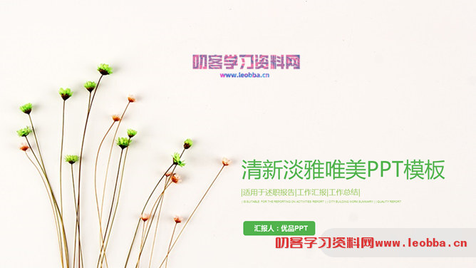 清新淡雅简约唯美PPT模板-叨客学习资料网