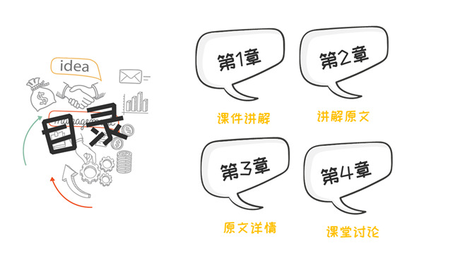 简约创意灯泡手绘风PPT模板-叨客学习资料网