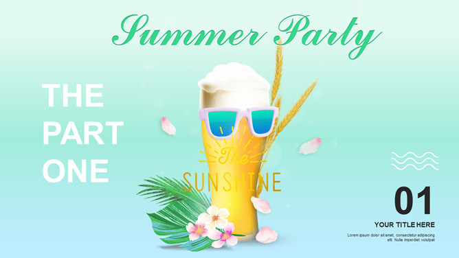 清爽夏天海边沙滩旅游旅行PPT模板-叨客学习资料网