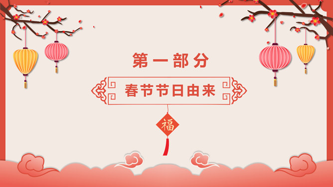 喜庆灯笼春节传统习俗介绍PPT模板-叨客学习资料网