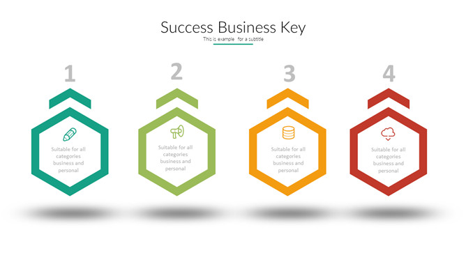 六边形四项并排PPT图形