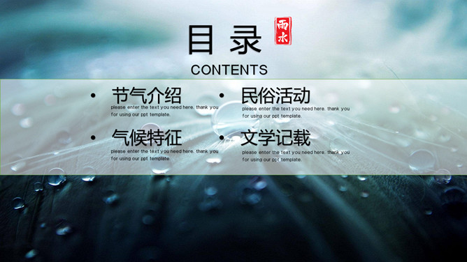 水珠雨水节气介绍PPT模板-叨客学习资料网
