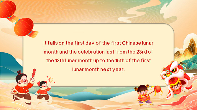 恭贺新春春节英文介绍PPT模板-叨客学习资料网