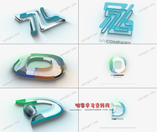 透亮玻璃质感的轮廓生长三维logo揭示动画AE源文件-免费AE模板-叨客学习资料网