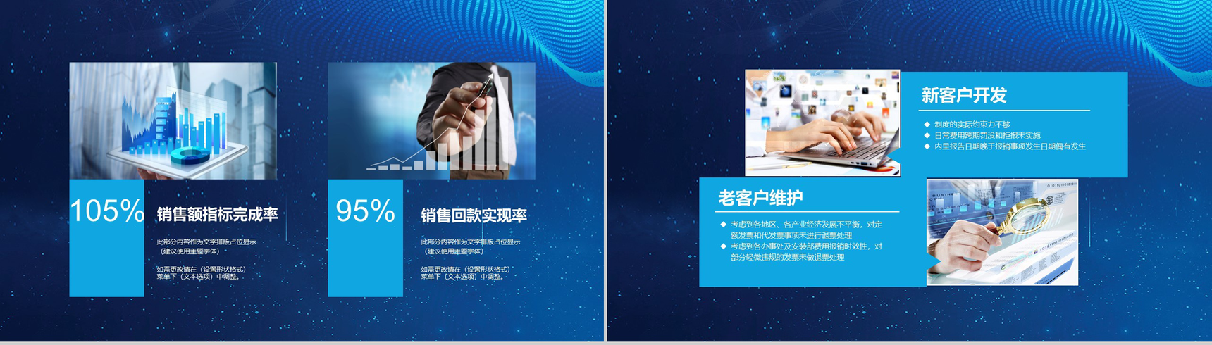 蓝色时髦大气商务风年终作业总结报告PPT模板-4