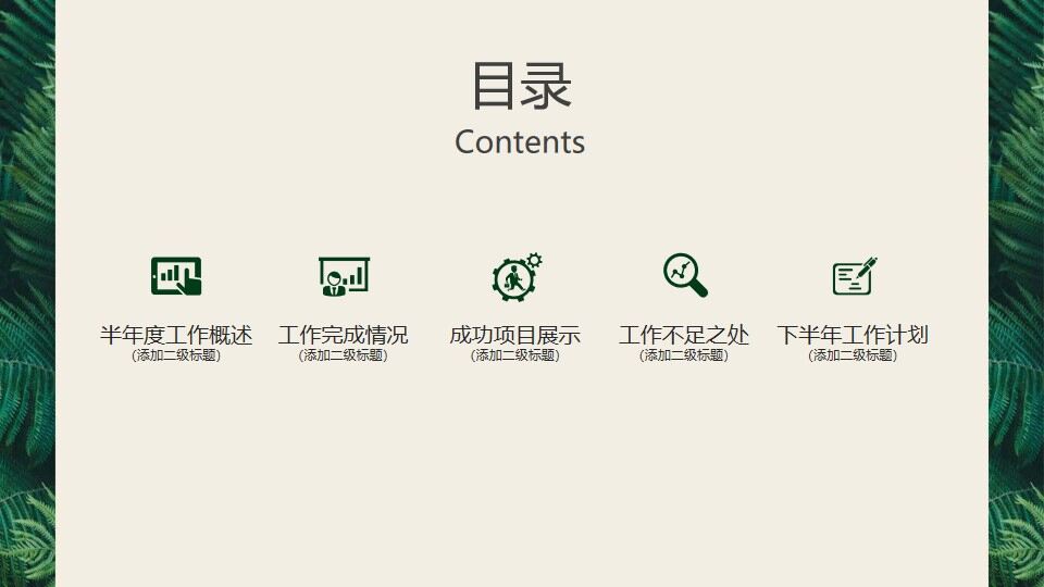 图片[3]-简约清新绿叶背景的年中工作总结PPT模板—免费分享好看实用的工作汇报PPT-叨客学习资料网