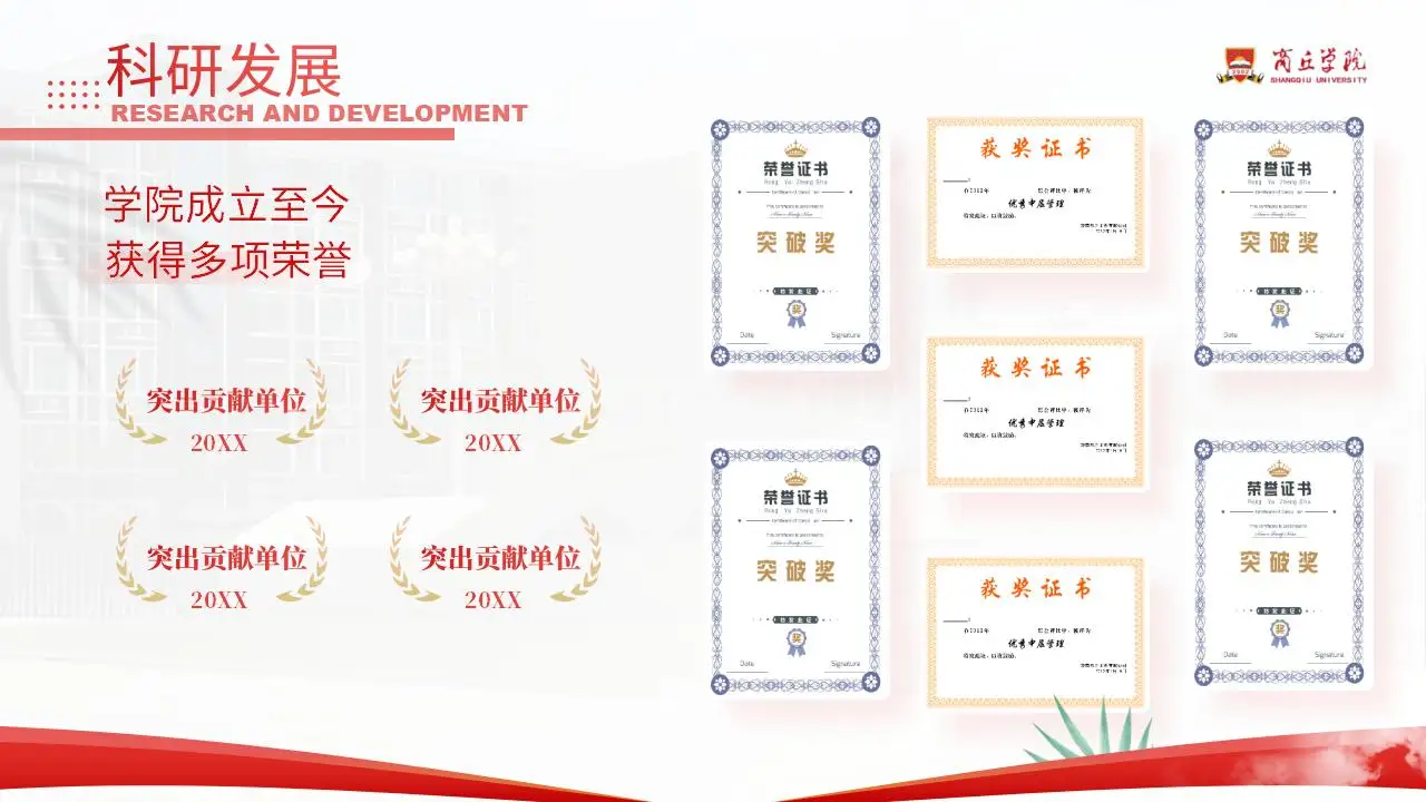 商丘学院总结汇报红色答辩通用ppt模板