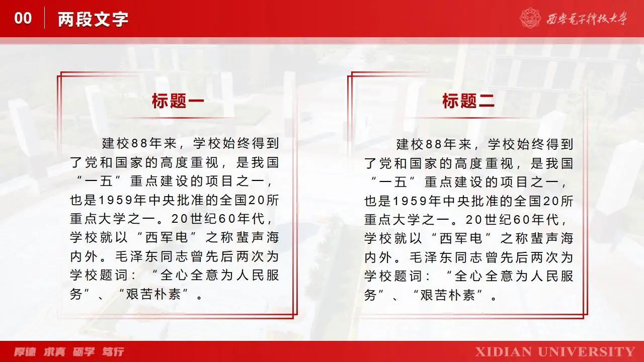 西安电子科技大学学生汇报毕业答辩通用ppt模板