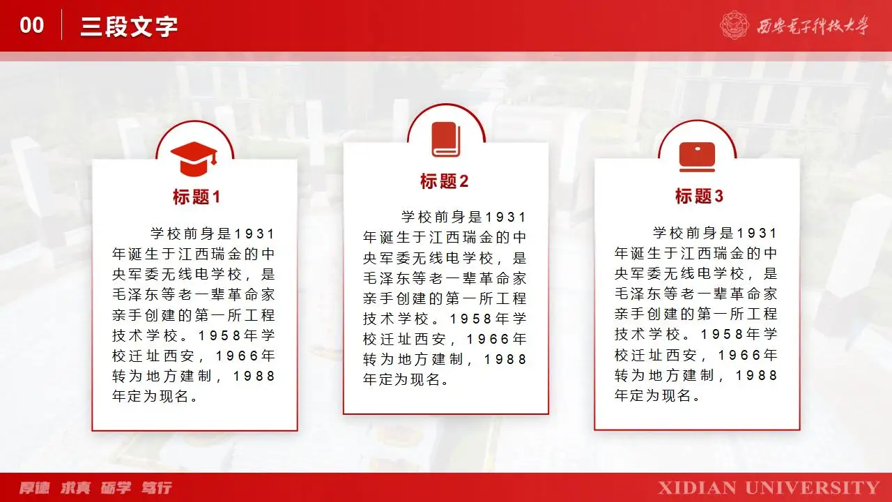 西安电子科技大学学生汇报毕业答辩通用ppt模板