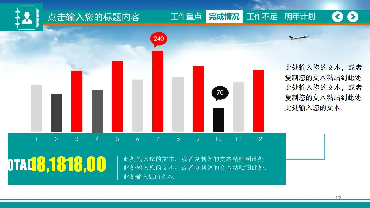 2023扁平化创意蓝色天空商务工作汇报PPT模板
