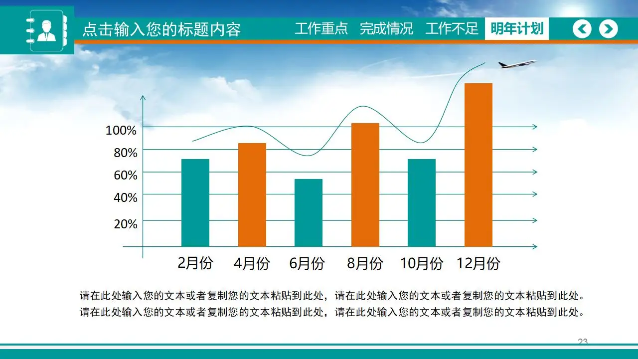 2023扁平化创意蓝色天空商务工作汇报PPT模板
