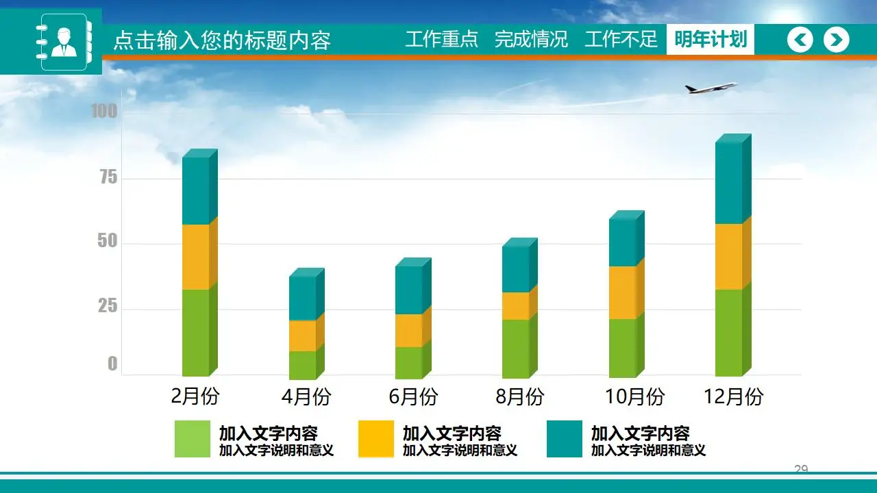 2023扁平化创意蓝色天空商务工作汇报PPT模板