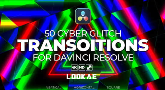 50种赛博朋克故障干扰过渡转场达芬奇模板预设 Cyber Glitch Transition Pack-叨客学习资料网