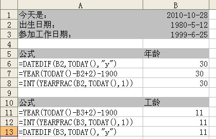Excel中核算工龄和年纪的办法