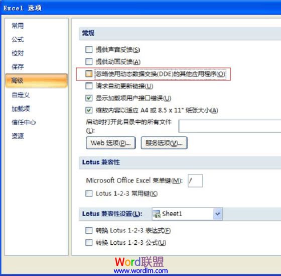疏忽运用动态数据交换(DDE)的其他应用程序去掉勾