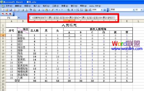 按班次核算明细人数