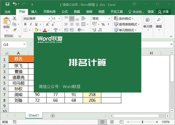 Excel排名核算
